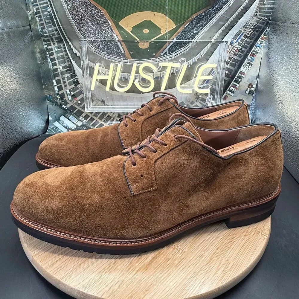 JOHNSTON & MURPHY MENS HARTFORD PLAIN TOE OXFORD SNUFF SUEDE SZ 12 Made in Italy